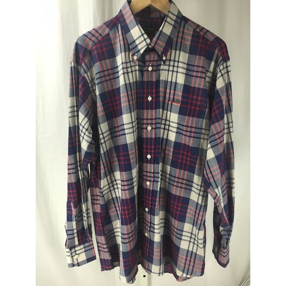 Gitman Bros Cotton Red White Blue Plaid LS Button Front Shirt Sz L - Picture 1 of 5